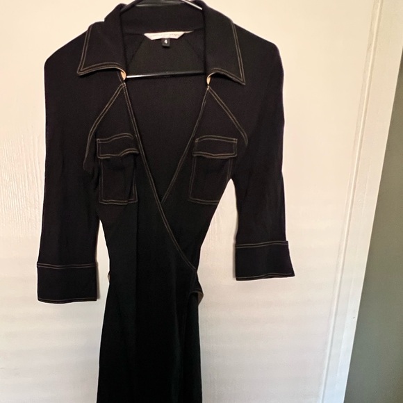 Diane Von Furstenberg Black Collared Wrap Dress - Picture 4 of 4